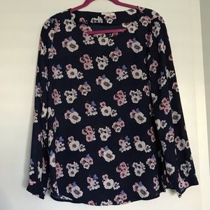 Pleione Navy & Floral Long Sleeve Blouse Size S